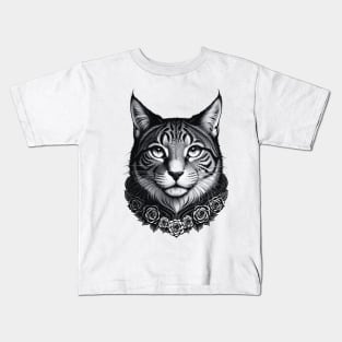 Cat face with flowers. Kids T-Shirt